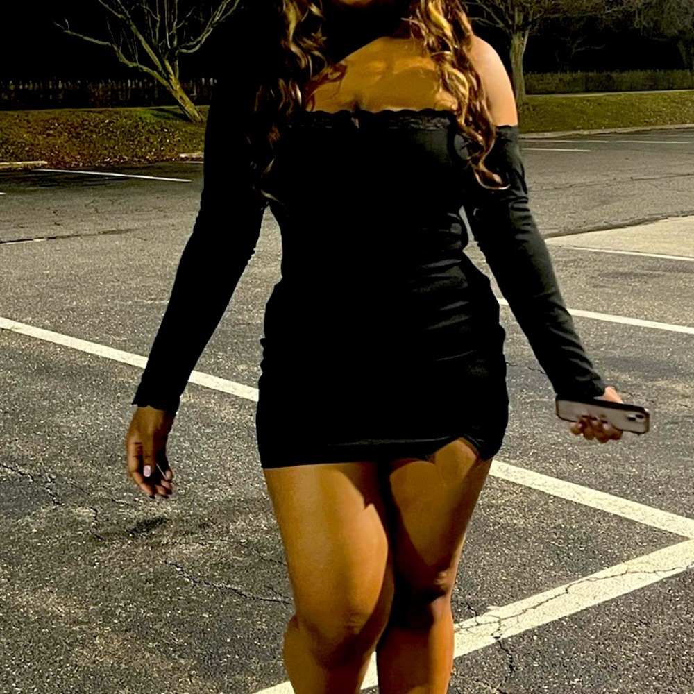 Finesse Isla Black Lace Trim Dress